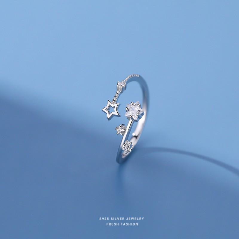 Adjustable Star Ring Women Sterling Minimalist Geometric Finger With Zirconia Stone