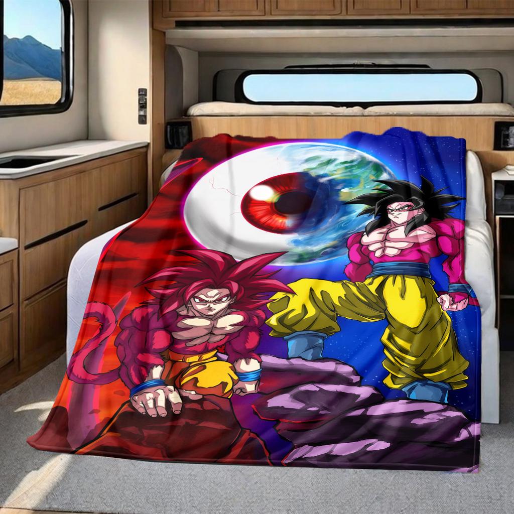 1pz Coperta in Flanella con Stampa Son Goku, Alta Qualità per Tutte le Stagioni, Decorazione per la Casa, Calore e Comfort, Perfetta per Regali di Natale