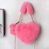 Peach Heart Fluffy Crossbody Bag - Faux Rabbit Fur, Plush Chain Design