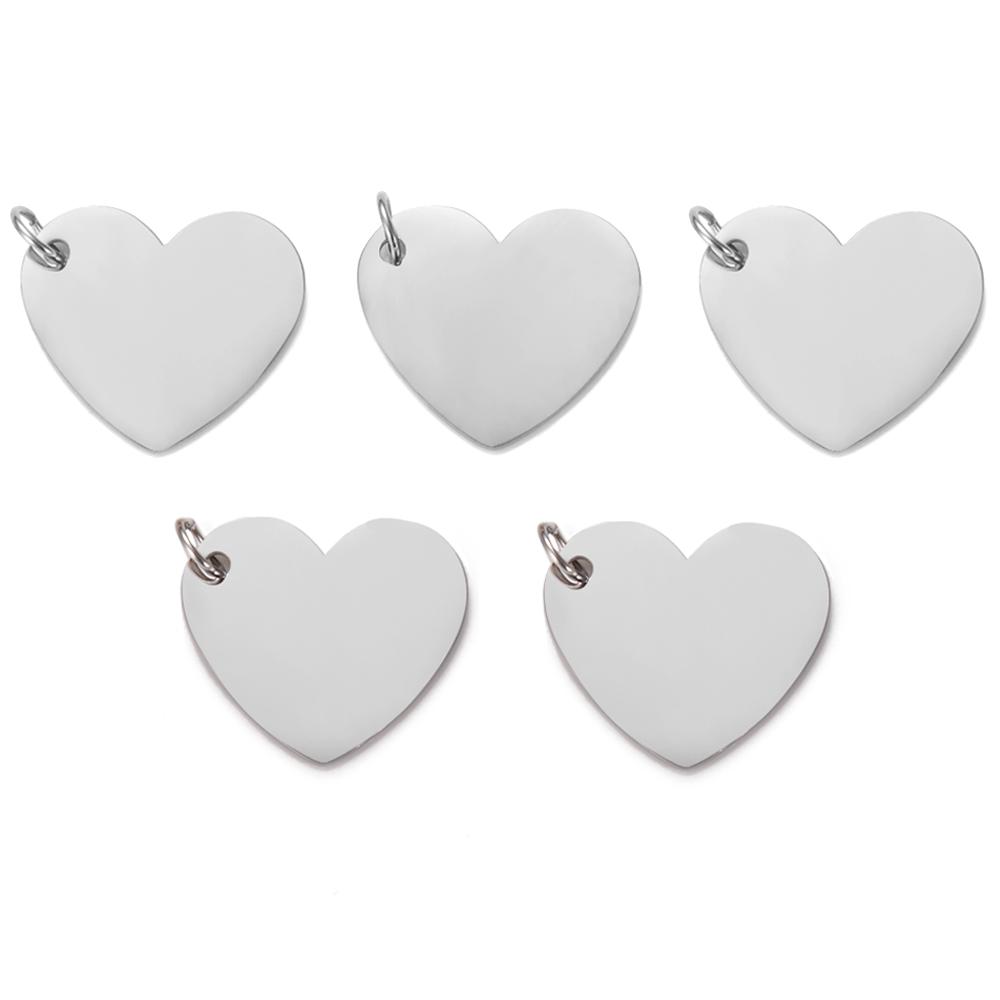 5Pcs Stainless Steel Mirror Polished Heart Tag Charm Pendant for Bracelet Necklace DIY Jewelry Making Charms