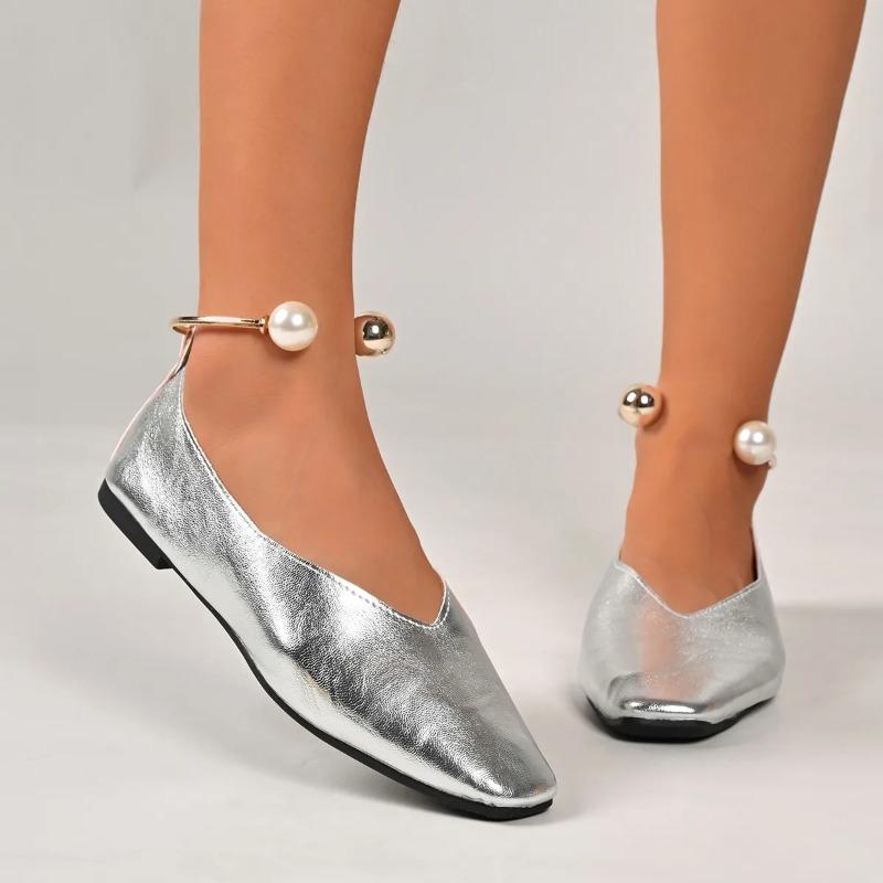 Fashion French Silver Soft Sole Mary Jane One Word Strap Square Toe Single Shoes Temperament Women's Shoes