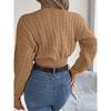 Autumn/winter Sexy Casual Knotted V-neck Lantern Sleeve Crop Sweater