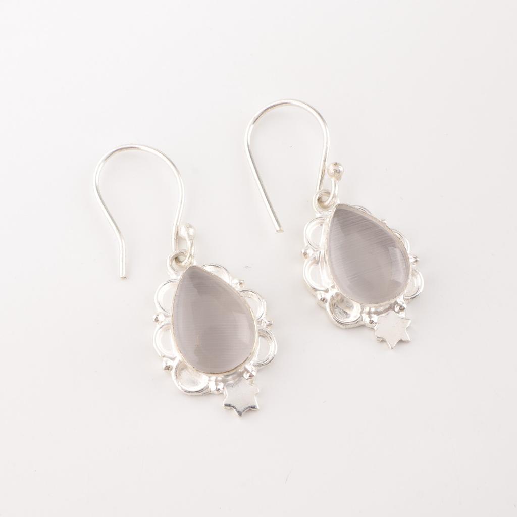 Natural Selenite Gemstone 925 Sterling Silver Handcrafte Jewelry Women's Earring EE-163-44