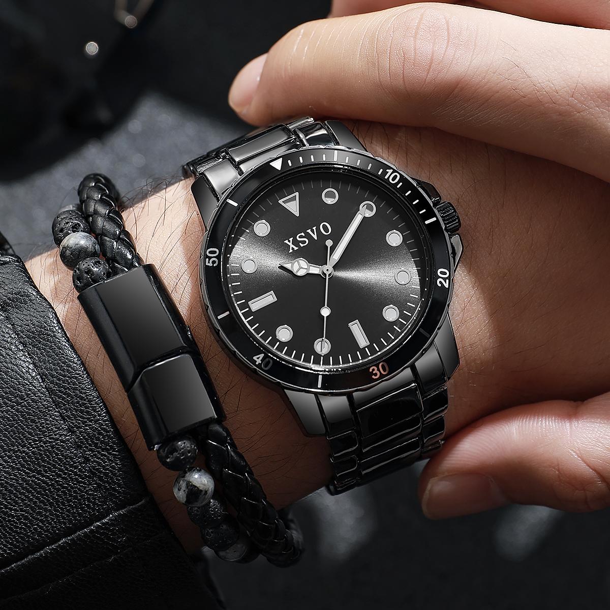 

Персонализированный нишевый бизнес-дизайн минималистичный изысканный высококлассный минималистичный кварцевый часы мужские часы браслет набор из двух частей чёрный