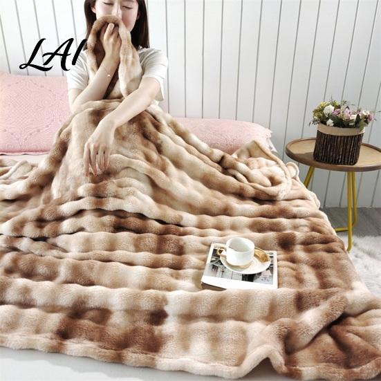 Soft Fuzzy Bed Blanket 3D Bubble Plush Throw Blanket Tie Dye Faux Rabbit Fur Texture Skin Friendly Feel Fleece Warm Cozy Decorative Cover for