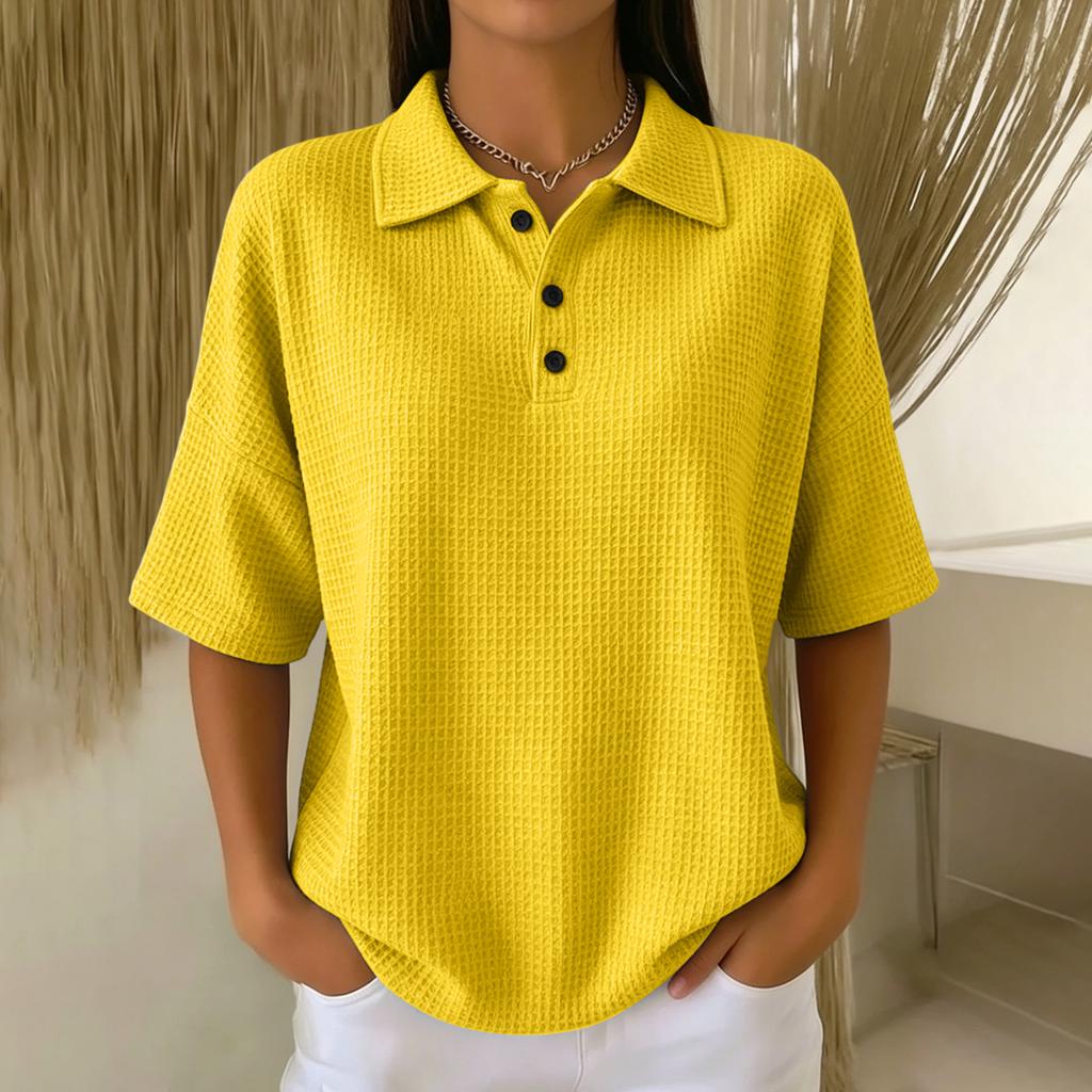Women’s Knit Short Sleeve Polo Shirt with Button Front and Relaxed Fit for Casual and Everyday Wear