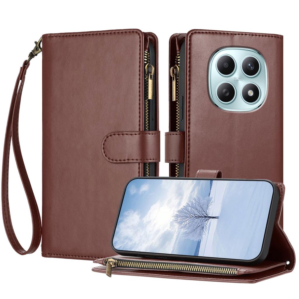 For Xiaomi Poco M8 5G/Redmi Note 15 5G (Global)/15 4G (Global) Leather Case Zipper Wallet Stand Shockproof Phone Cover with Wrist Strap