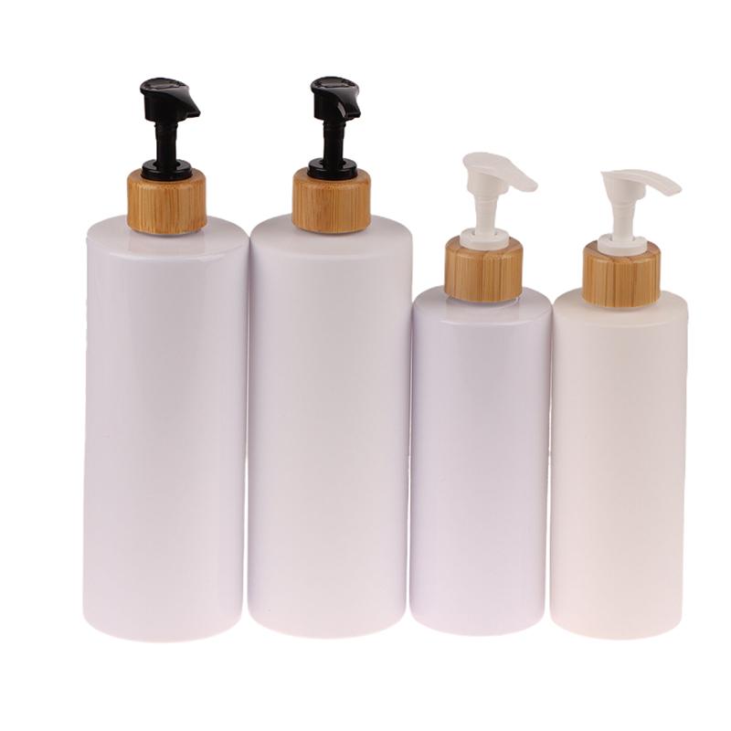 300/500Ml Cylindrical Bamboo Pump Dispenser Bathroom Pet Dish Soap Bottle Lotion Refillable Shower Gel Liquid Frosted Container