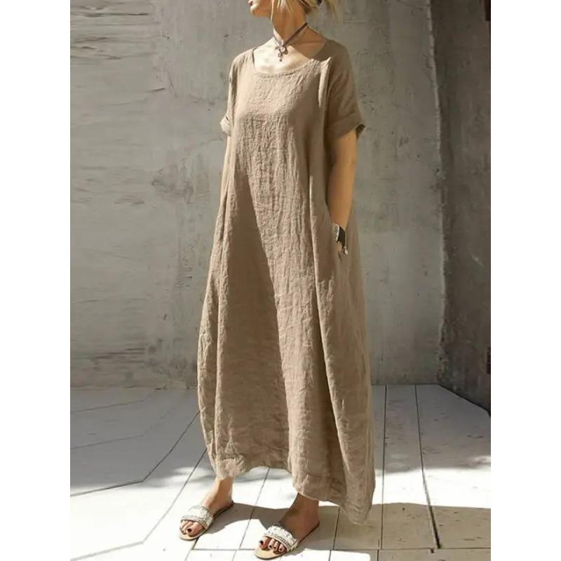 YYFS Abiti casual da donna, a maniche corte, con scollo a V, a tinta unita, con stampa estiva e primavera