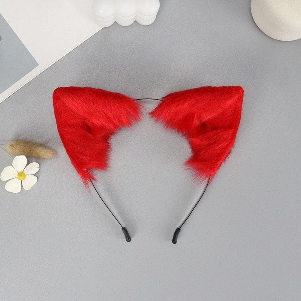 Furry Cat Ears Headband Animal Cosplay Headband Artificial Cosplay Hair Accessories Children красный