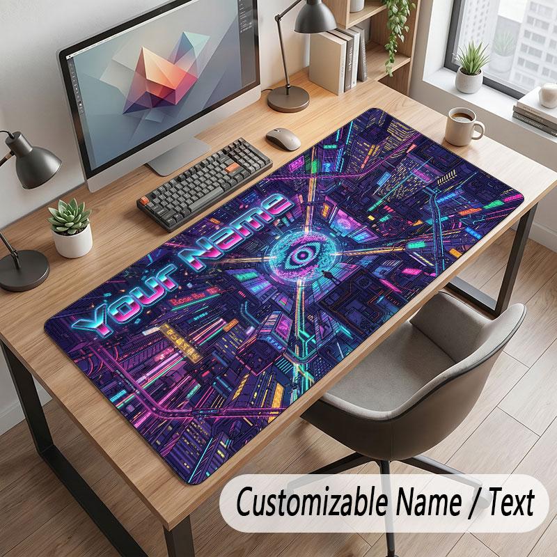 City Cyberpunk Theme Customized Mouse Pad Personalized Print Name Text Desk Mat For Home Office Table Decor