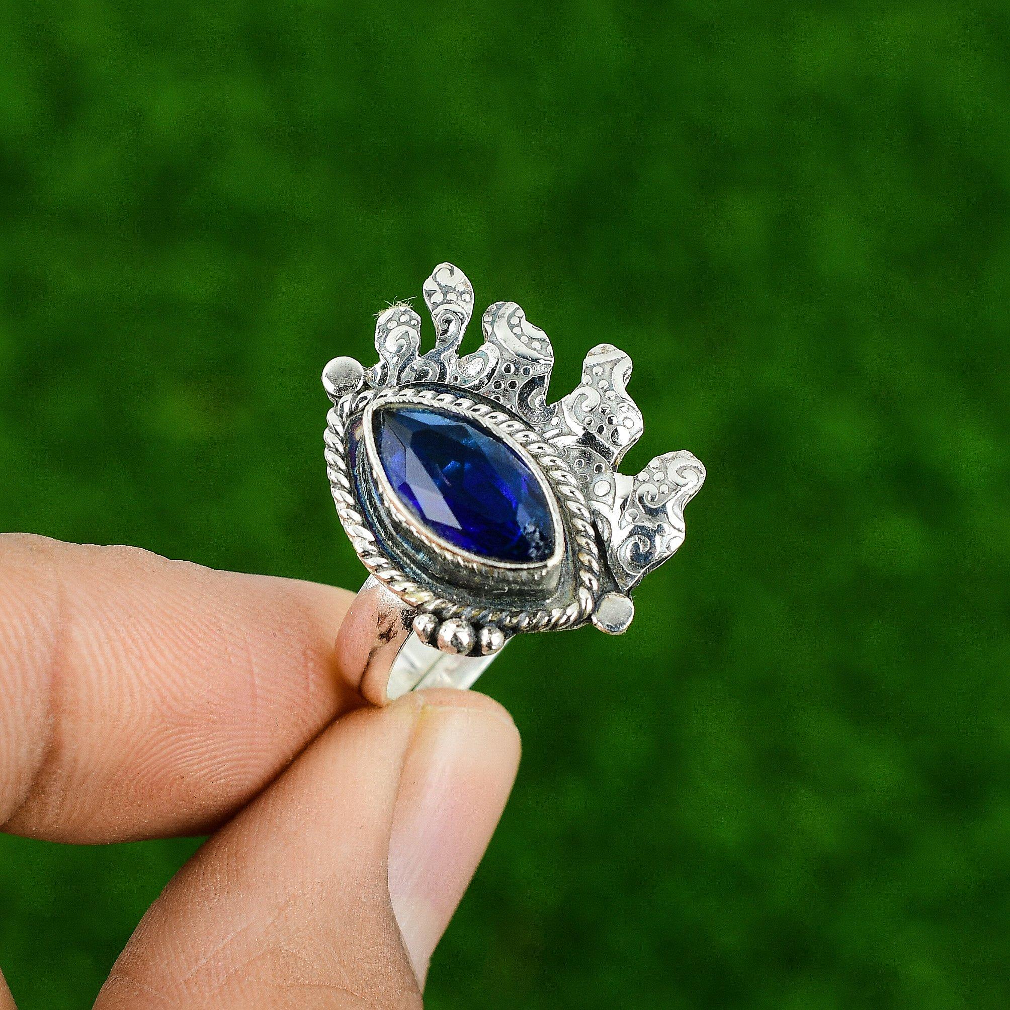 

Natural Tanzanite Quartz Multi Stone Adjustable Ring 925 Silver For Women Adjustable