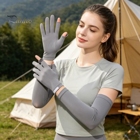 Sunscreen Arm Sleeves Women Sun Protection Gloves, Cooling with Detachable Full Finger Gloves Anti-Slip Palm, UV for Summer Driving Cycling Hiking