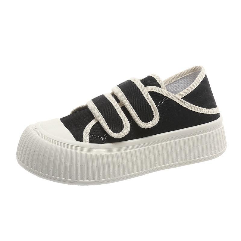 Summer thin breathable Velcro canvas shoes women's niche versatile step heel two wear platform biscuits white shoes
