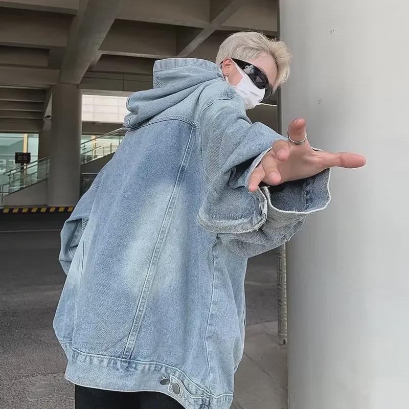 Unisex Retro Washed Denim Hooded Jacket: Trendy, Casual, Versatile Sweater for Men & Women