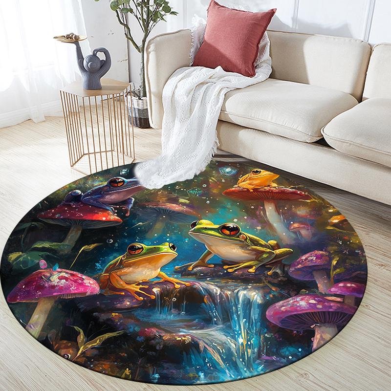 Colorful Frog pattern round rug,Carpet Rug for Living Room Bedroom Sofa Playroom Decor,Non-slip Floor Mat,Holiday Gifts and Birthday Gifts