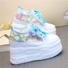Fashion 12CM High Brand Sunthetic Summer Fashion Mesh Chunky Sneaker Hollow Casual Shoes Platform Wedge Flats Bling Leather Comfy