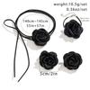 Romantic Kpop Big Rose Flower Clavicle Chain Necklace Bracelet Stud Earrings Women Goth Adjustable Rope Choker Y2K Jewelry Set