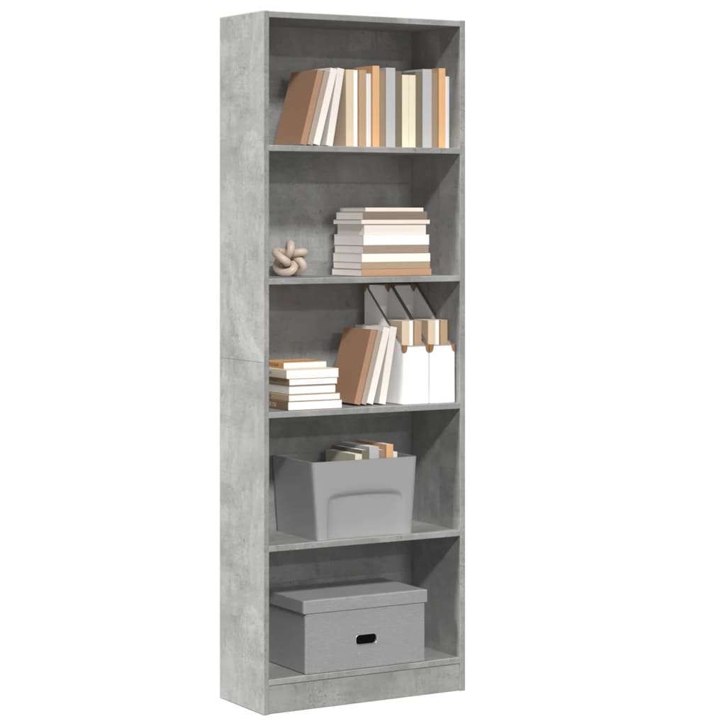 Bookshelf Concrete Grey 60x24x176 cm Engineered Wood