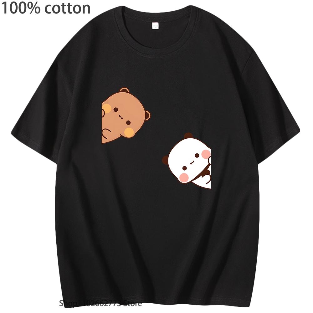 Bubu Dudu Shirt Couple Tops Cartoon Panda Bear Women Men Summer T-Shirts Kawaii Cotton Tshirt Korean Tees Harajuku