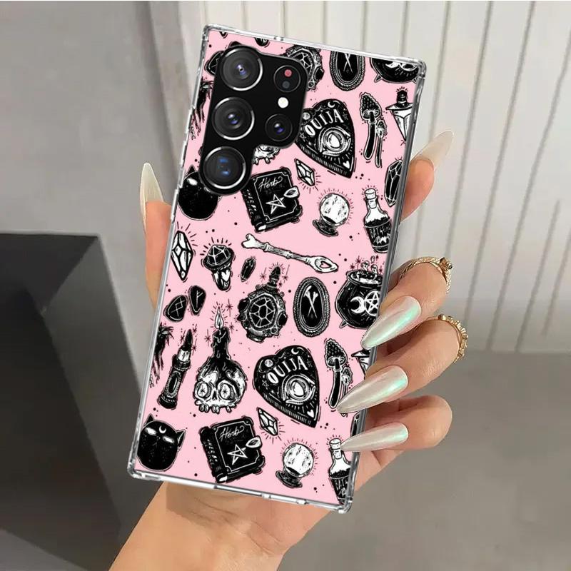 Pink Cat Skull Sorceress Witch Phone Case for Samsung Galaxy S26 S24 S23 Ultra S25 Edge S22 S21 Plus S20 FE + Soft Print Shell F
