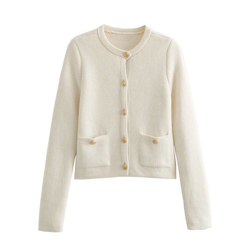 Fashion Style 2024 Spring New Arrival Women's Clothing Slim Looking Easiest for Match Button Decoration Long Sleeves Knitting Cardigan 06427034