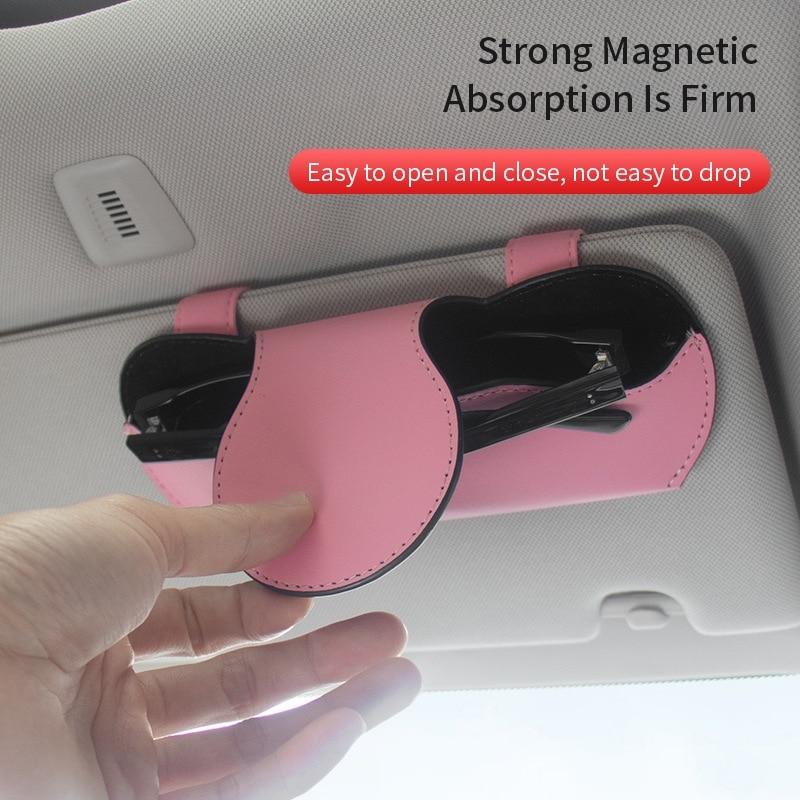 PU Leather Car Glasses Case Auto Sun Visor Glasses Holder Sunglasses Clip Card Ticket Holder Organizer Universal Car Accessories