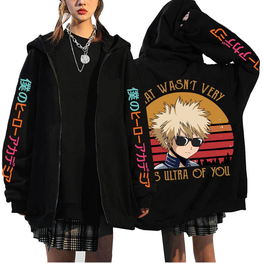 Anime My Hero Academia Todoroki Shoto Zip Up Hoodies Funny Bakugou Katsuki Harajuku Oversize Streetwear Clothes
