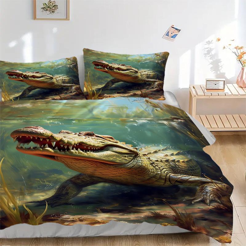 3pcs Crocodile Artwork Duvet Cover Set, Soft Comfortable Duvet Cover,Guest Room (1*Duvet Cover + 2*Pillowcase, Without Core) yy251104165 135x200cm
