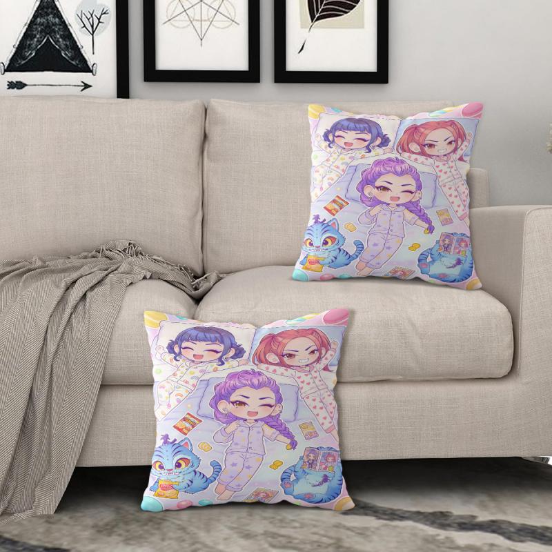 Kpop Style Throw Pillow Decorative Cushion Cute Chibi Anime Girl Pajama Snack Print Polyester Pillow For Sofa Bedroom Fans Home Decor