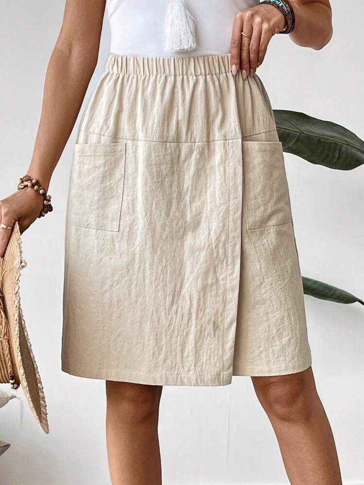 Women's Elastic Waist Side Pocket Midi Skirt In Multiple Colors