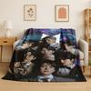 Kpop B-BTS Fashion Group Star Flannel Blanket Soft Warm Throw Blanket for Bedroom Living Room Bed Travel Camping Picnic Gift