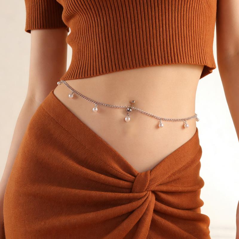 Women Butterfly Charm Waist Chain Silver Plated Belly Button Ring Adjustable Body Chain for Summer Boho Gathering