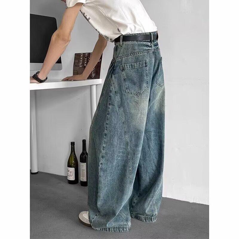 American high street deconstruction design scimitar jeans men's and women's spring new loose and thin floor-mopping trousers
