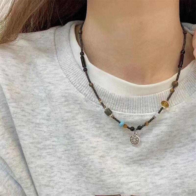 2025 Handmade Bone Beads Chain Lion Pendent Necklace Retro Beaded Stone Design Necklace New Chinese Ethnic Style