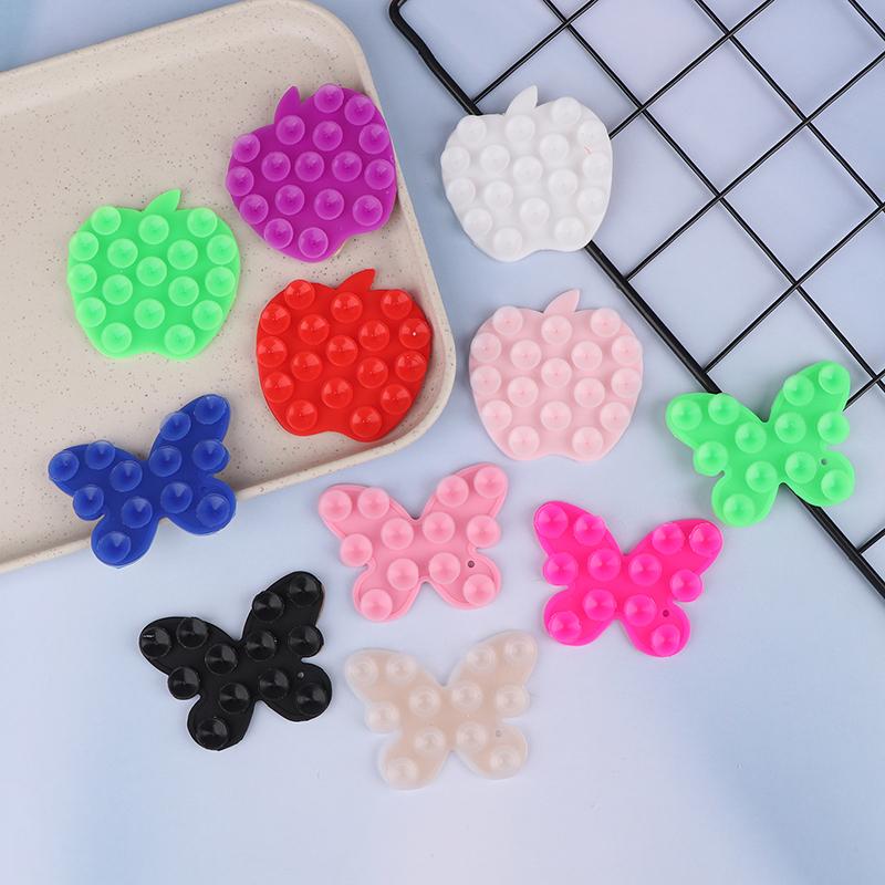 1 szt. Silikonowy uchwyt na telefon w kształcie jabłka/motyla, przyssawka, wspornik, podkładka samoprzylepna do mocowania, przyssawka do telefonu komórkowego