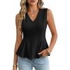 Women's Sleeveless V Neck Ruffle Hem Peplum Top Casual Business Blouse Relaxed Fit Lightweight Office Wear