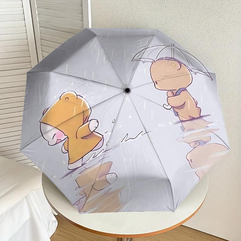 1pc Rainy Day Friends Automatic Folding Umbrella 8 Rib Iron Frame,  Suitable for Travel, Daily Use, Birthday, Women & Men Gift c1231056