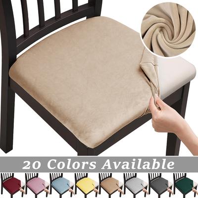 Super Soft Velvet Chair Seat Covers Plain Colors Elastic Dining Seat Covers Removable Spandex Furniture Protector for Restaurant
