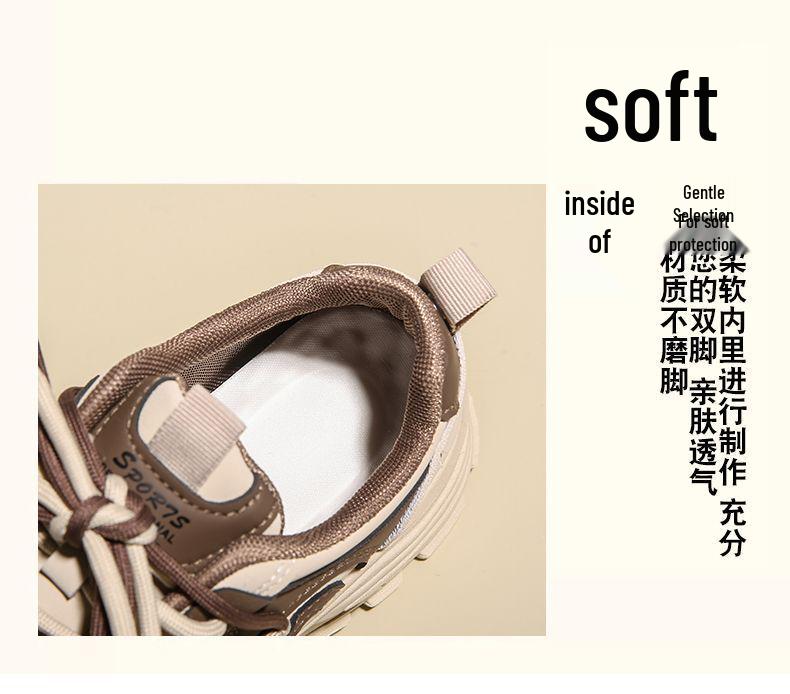 Women's Genuine Leather Waterproof Non-Slip Running Shoes - Dad Style, Soft Sole, Autumn Collection, Small Feet Fit.