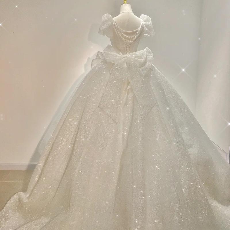 2025 French Retro Summer Wedding Dress: High-Quality Plus Size Bridal Gown with Light Train & Embroidery D93