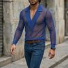 INCERUN Men V Neck Long Sleeve Mesh Sheer Hollow Out Fitted Party T-shirts