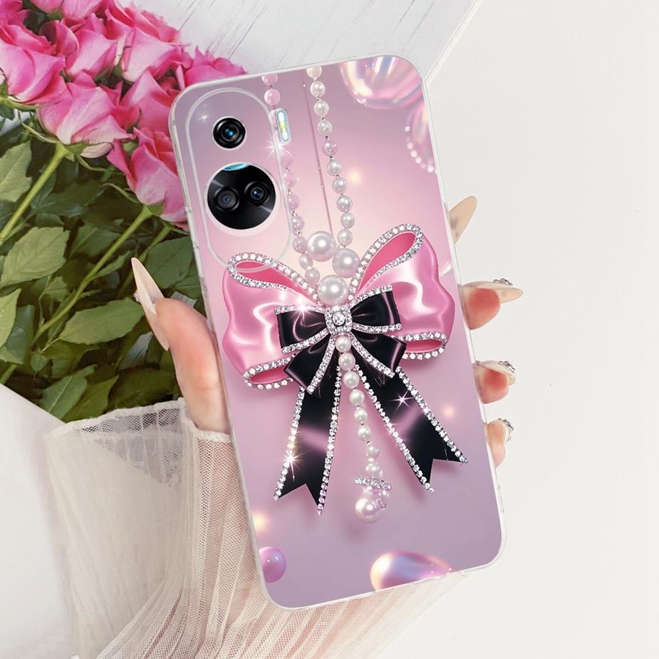 For Honor 90 Lite Case CRT-NX1 Stylish Bow Flowers Painted Cover Soft Slim Phone Case For Honor 90 Pro Honor90 Lite 90Pro Fundas