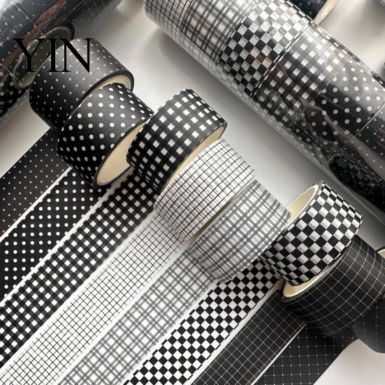 Bastelklebeband Schwarz Weiß Gitter Washi Tape, Karomuster Dekoratives Abdeckband Lässiger Stil für Kunst, DIY-Basteln, Notizbücher, Planer,