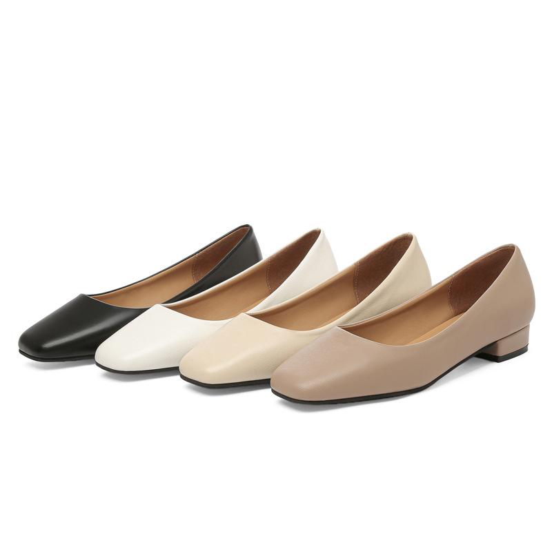 2025 spring new large size 41 square head single shoes thick heel shallow mouth grandma shoes comfortable low heel four seasons women's shoes