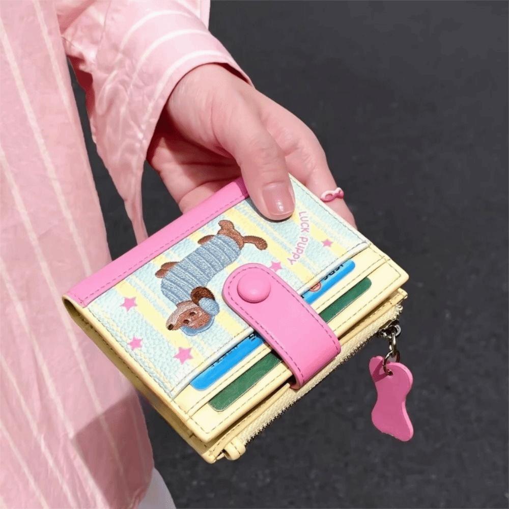 Pouch Dachshund Embroidery Coin Purse Zipper Small Item Bag Cute Cartoon Pu Wallet  Children