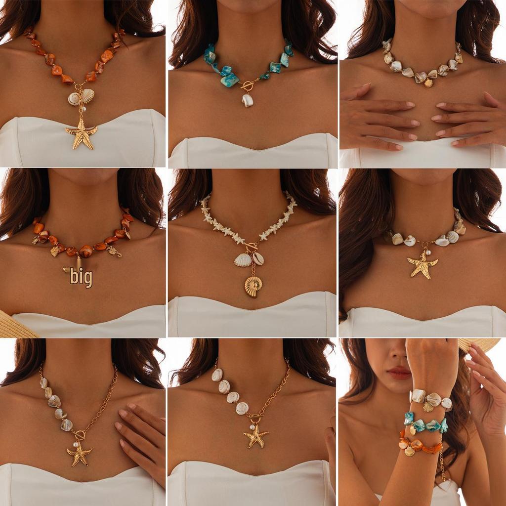 Seashell & Starfish Beach Vacation Clavicle Necklace Set