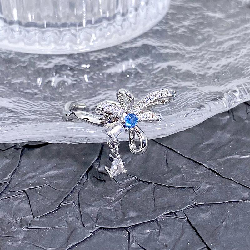 Spring And Summer Sea Blue Enamel Dripping Oil Flower Butterfly Opening Ring High Sense Personality Light Luxury Ring Women
