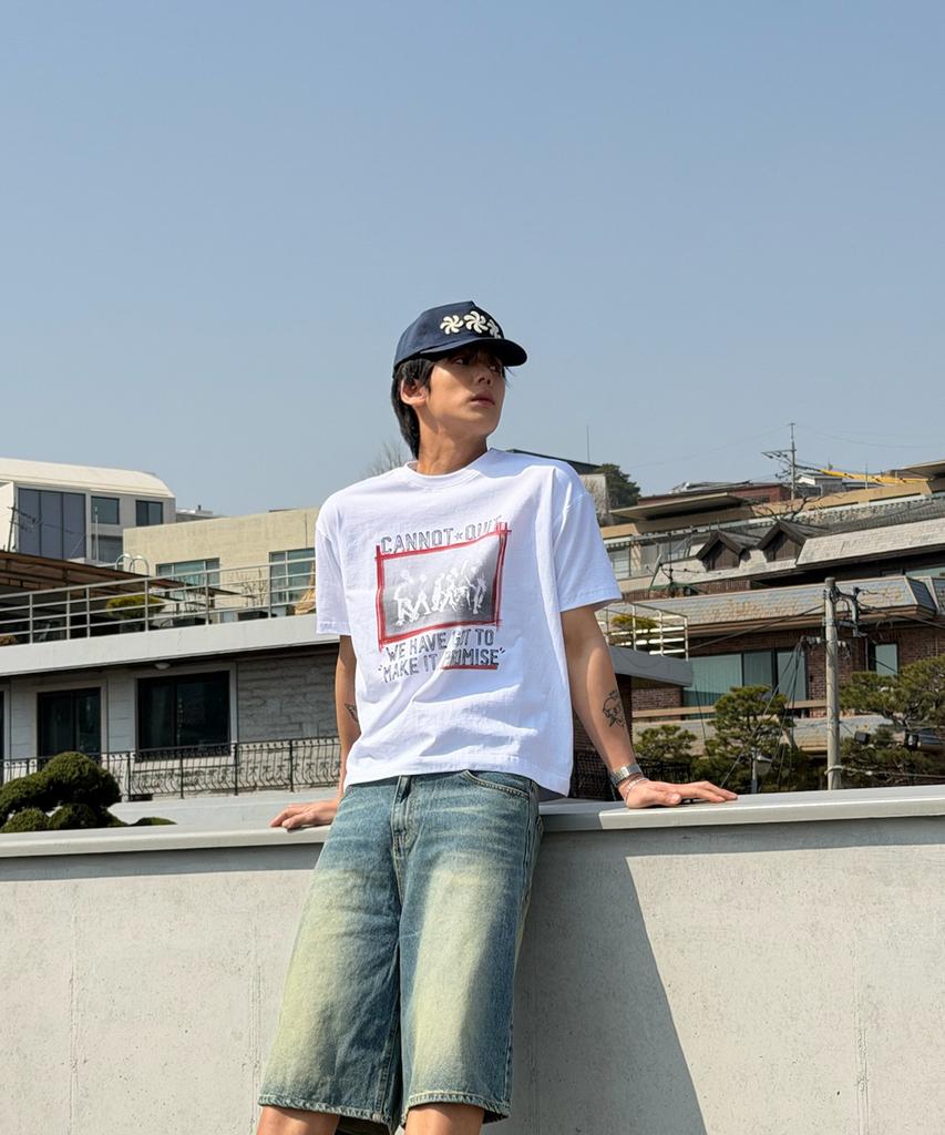 AMOU Marking Box Half T-Shirts White