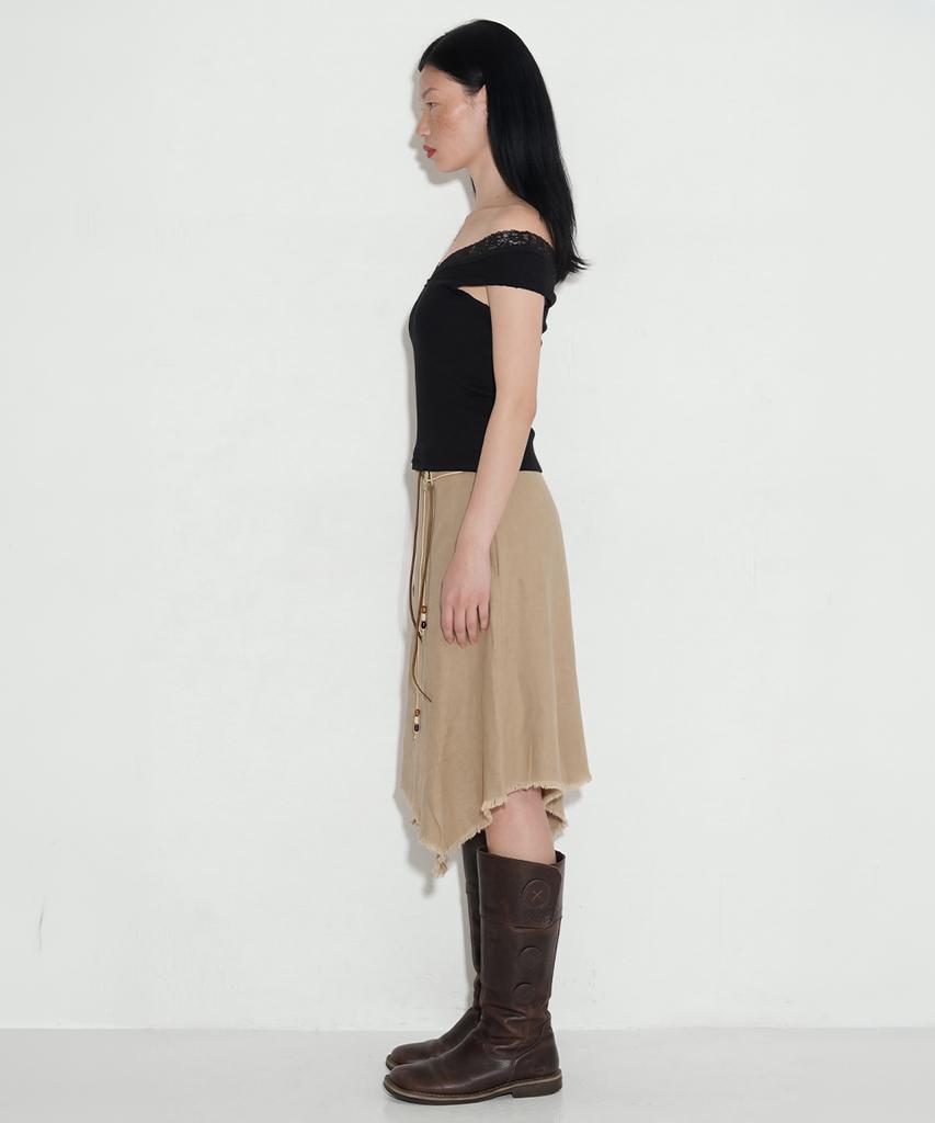 Cecese Bohemian Asymmetrical Cut Skirt Beige